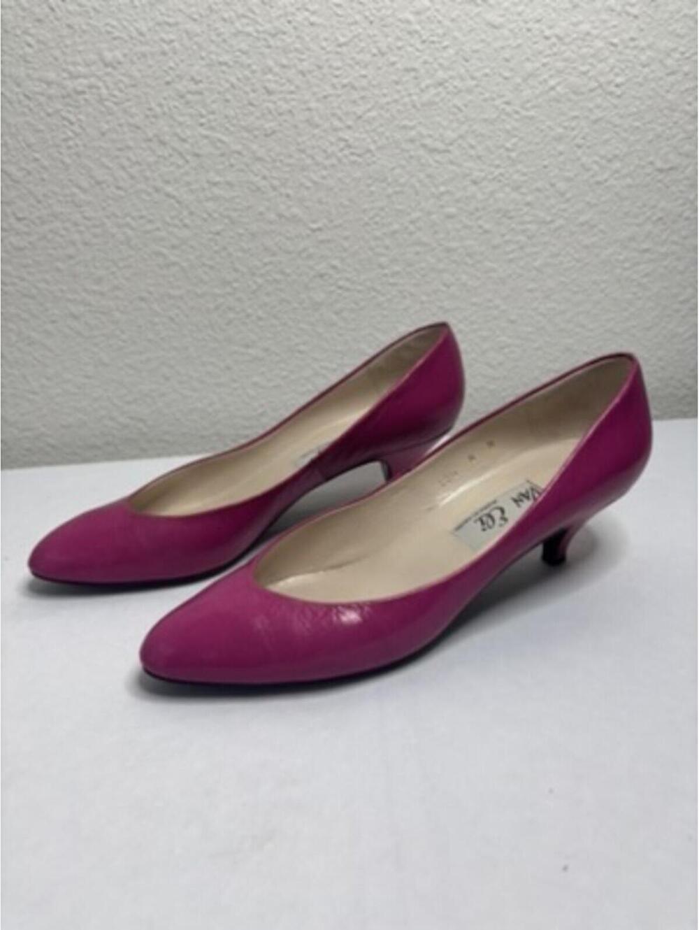 Vintage Van Eli Leather Hot Pink Pumps Kitten Heels Women's Sz 8N
